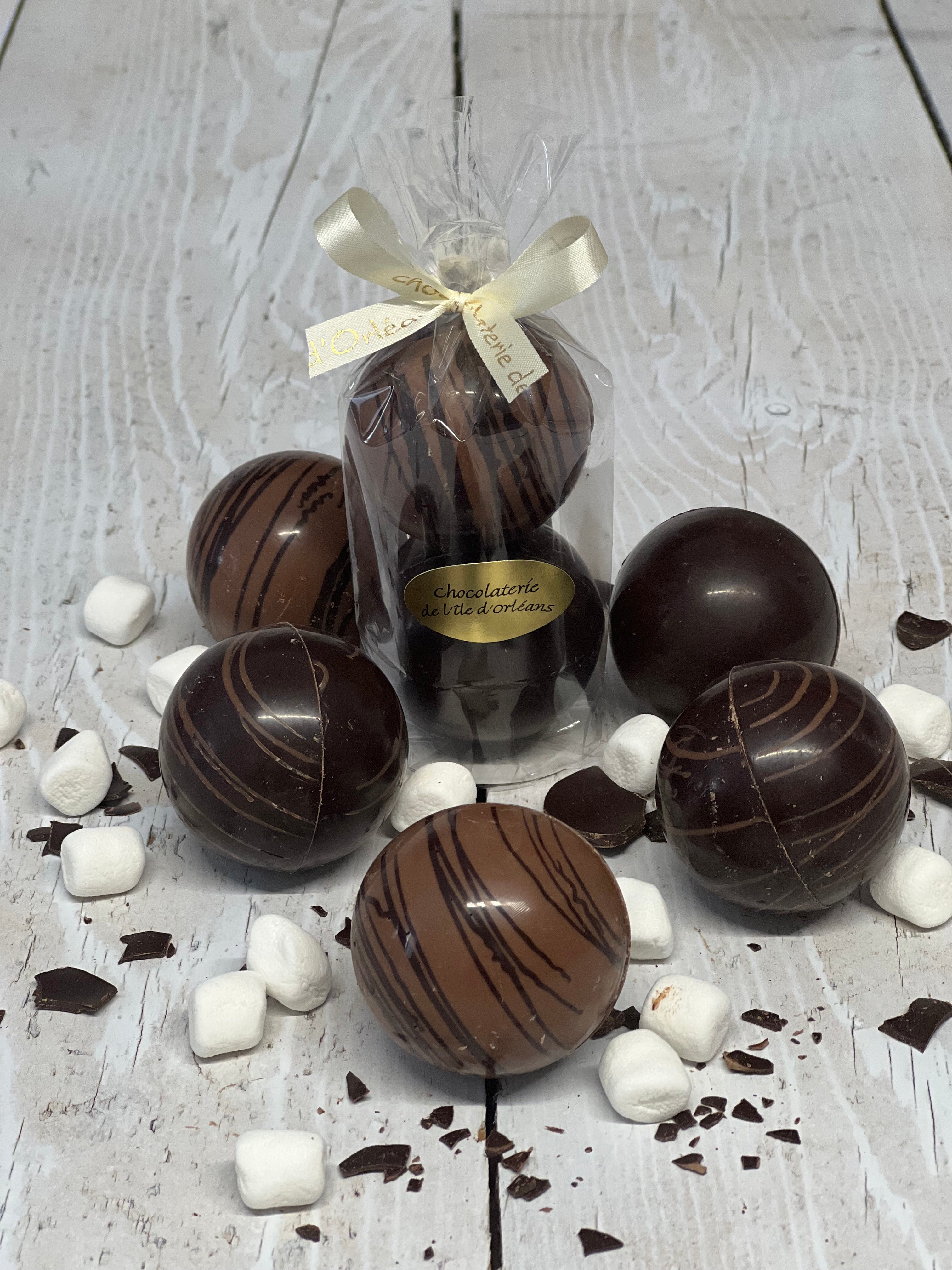 Boules de chocolat chaud avec guimauve maison  75g  - lait - noir -